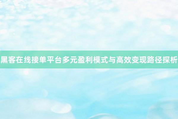 黑客在线接单平台多元盈利模式与高效变现路径探析