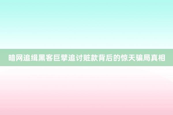 暗网追缉黑客巨擘追讨赃款背后的惊天骗局真相