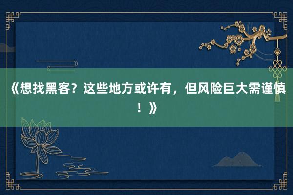 《想找黑客？这些地方或许有，但风险巨大需谨慎！》